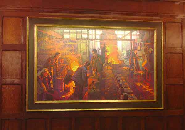 hogarth picture lights lighting the ironmongers hall - painting of steel works - steel pouring